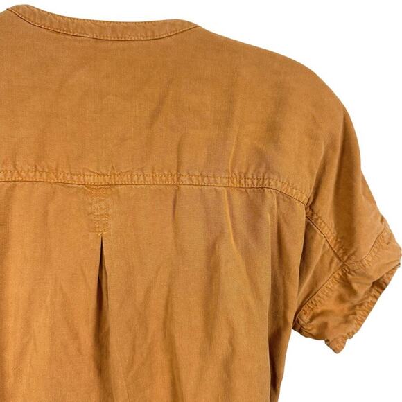 Caslon Button Down Womens Orange Tencel Soft Belted Midi Short Sleeve Dress sz M - Picture 13 of 16